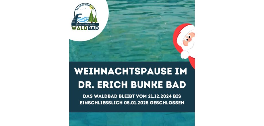 🎄 Weihnachtspause im Dr. Erich Bunke Bad! 🎄 Das Waldbad bleibt vom 21.12. bis einschließlich 05.01.2025 geschlossen. ✨ Die Gemeinde Wietze wünscht eine besinnliche Weihnachtszeit und einen guten Start ins neue Jahr! 🥂🎅 Wir freuen uns, euch ab dem 06. - 1